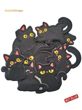 20 Pcs Cat Patches Embroidered Sew On Applique Gothic Kitty DIY Clothing Repair